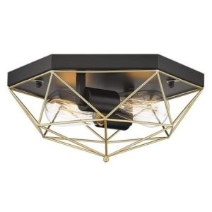 2 x E27 Metal Ceiling Fitting BLACK/GOLD