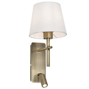Metal Wall Bracket with White Fabric Shade & 2 switches WB280 Antique