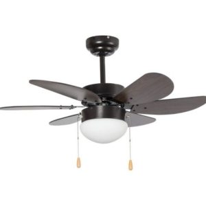 6 Dark Wood Metal Blades Ceiling Fan with Opal Glass FCF083 BLACK