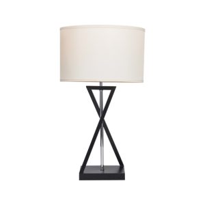 Metal Table Lamp with Polished Chrome Centre Rod with Beige Shade