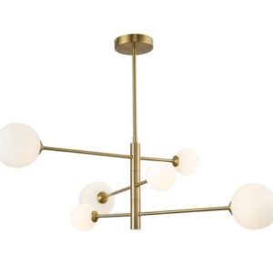 Metal and Opal Glass Chandelier