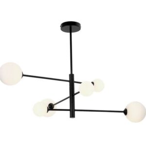 Metal and Opal Glass Chandelier