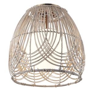 Metal Ceiling Fitting with Natural Rattan and White Glass