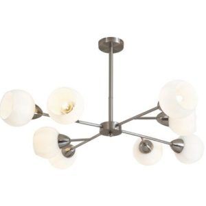Satin Chrome Chandelier with White Glass