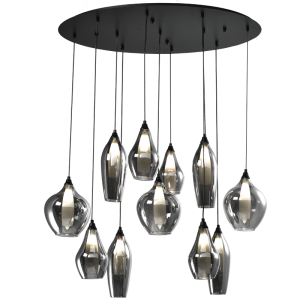 Metal Pendant with Smoke  Colour Outer Glass and Frosted Inner Glass