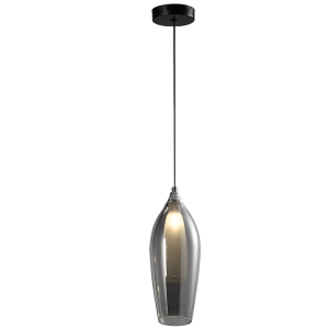 Metal Pendant with Smoke Colour Outer Glass and Frosted Inner Glass