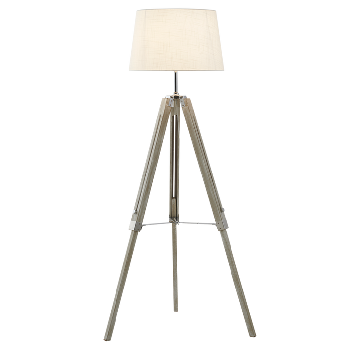 Wood and Polished Chrome Table Lamp with Beige Fabric Shade - Image 2