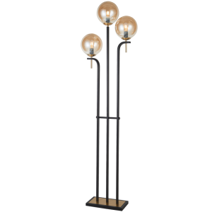 Metal Floor Lamp with Amber Glass and On/Off Foot Switch
