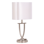Satin Chrome Table Lamp with Oval Pearl White Shade