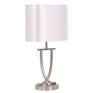 Satin Chrome Table Lamp with Oval Pearl White Shade