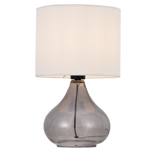 Smoke Colour Glass Table Lamp with Beige Shade