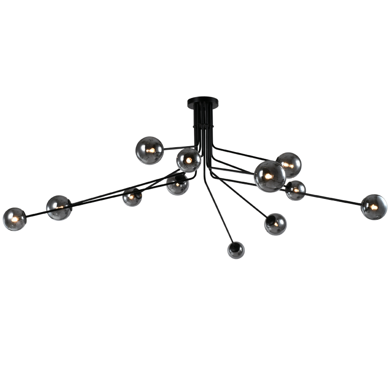 Metal Chandelier with Smoke Colour Glass