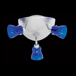 Three Adjustable Blue Colour Glass Spot Lights on Satin Plate
